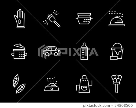 Household tasks white line vector icons set Household tasks white line vector icons set 34808500