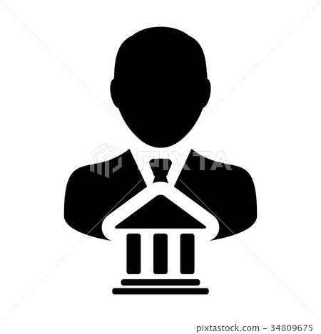 Bank Icon Vector With Person Profile Male Symbol - Stock Illustration ...