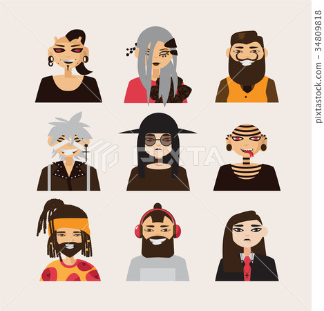 Vector set with male subcultural characters. Vector set with male subcultural characters. 34809818