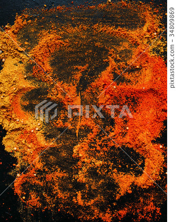 food spice mix organic dark background 34809869
