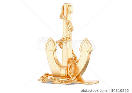 Golden anchor, 3D rendering 34810265