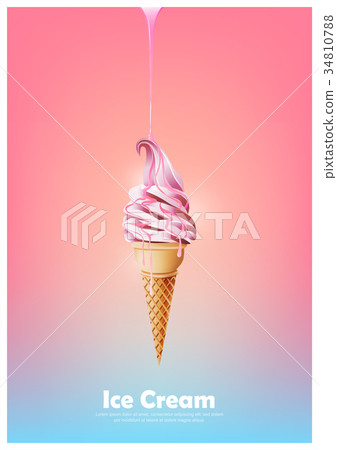 Pink soft ice cream cone, Pour melted pink syrup 34810788