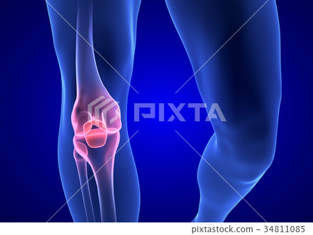 Knee Pain. Blue Human Anatomy Body 3D render on - Stock Illustration ...