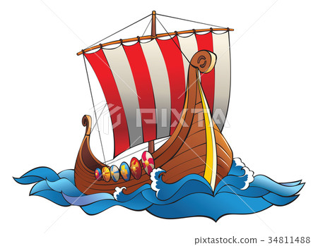 Drakkar, vikings battle ship, vector 34811488