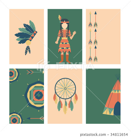 Indians icon temple ornament cards element retro 34811654