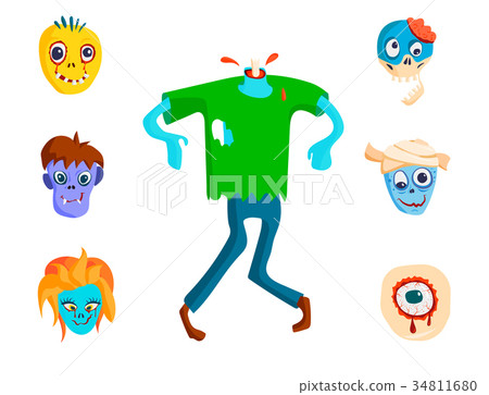 Colorful zombie scary cartoon character and magic Colorful zombie scary cartoon character and magic 34811680