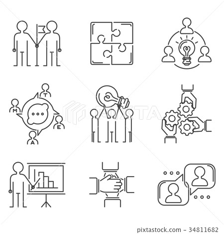 Business teamwork teambuilding thin line icons 34811682