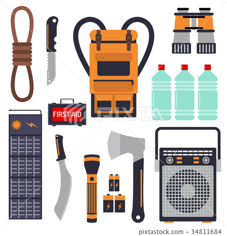 Survival emergency kit for evacuation vector 34811684