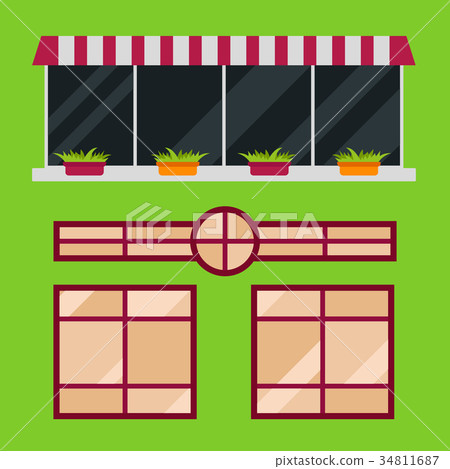 Different types house windows elements flat style 34811687