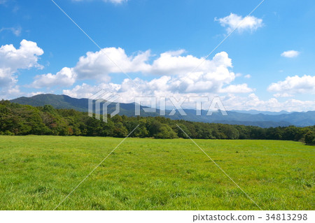 Blue sky and mountain and meadow Blue sky and mountain and meadow 34813298