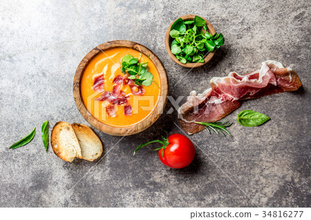 Spanish tomato soup Salmorejo served in olive Spanish tomato soup Salmorejo served in olive 34816277