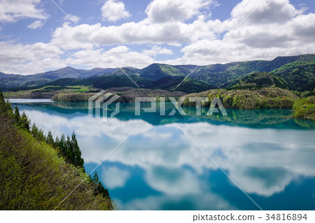 Reflection lake with pine forest in Tohoku, Japan Reflection lake with pine forest in Tohoku, Japan 34816894