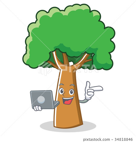 With laptop tree character cartoon style 34818846