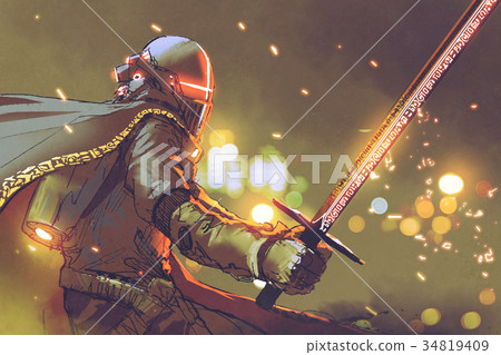 astro-knight in futuristic armor holding sword 34819409
