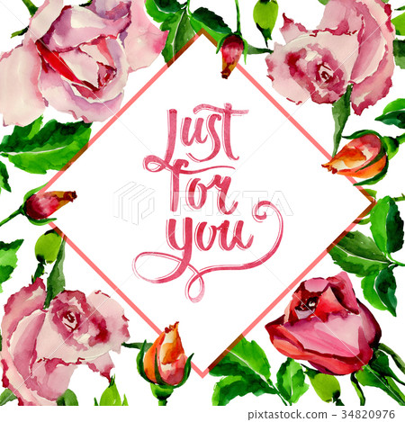 Wildflower rose flower frame in a watercolor style 34820976