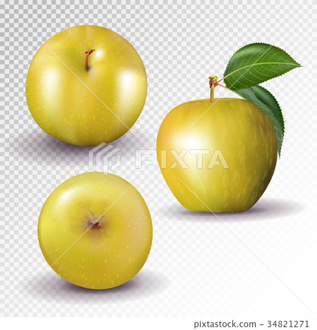 Yellow apple collection. Set of fruits and leaf Yellow apple collection. Set of fruits and leaf 34821271