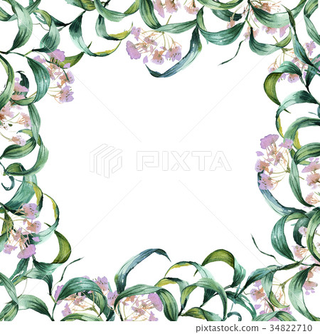 Romantic watercolor Emerald flowers wreath frame 34822710