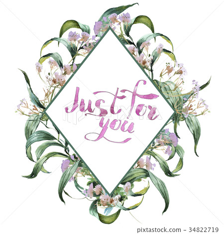 Romantic watercolor Emerald flowers wreath frame 34822719