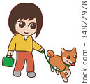 A woman walking a dog 34822978