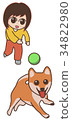 A woman playing ball with a dog 34822980