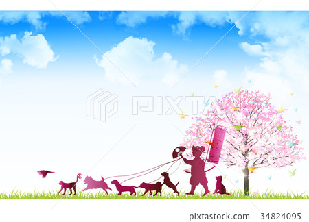 戌新年的卡片櫻花背景 34824095