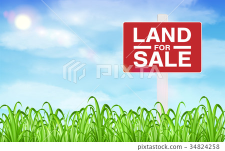 land sale sign on grass field with sky background 34824258