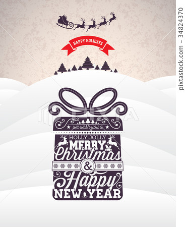 Vector Merry Christmas Holiday and Happy New Year 34824370