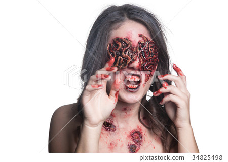 Girl with realistic sores and worms in her eyes 34825498