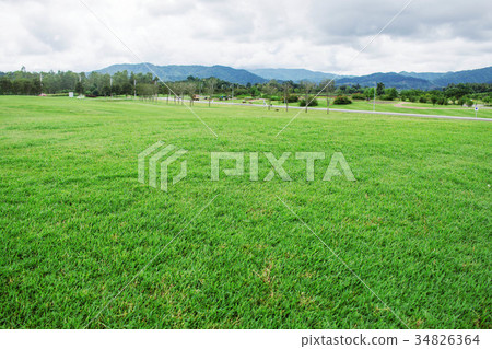 Lawn with mountain background. Lawn with mountain background. 34826364