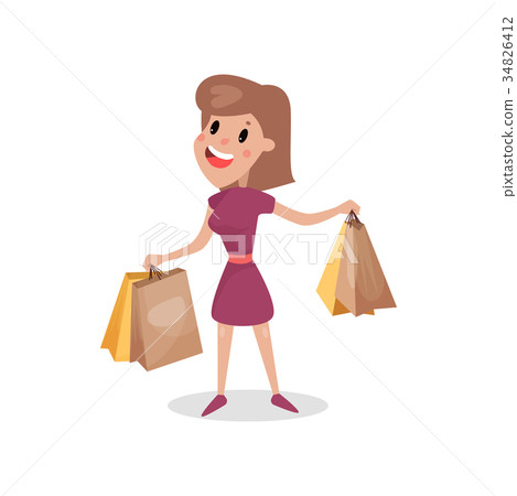 Happy shopaholic girl with paper shopping bags 34826412