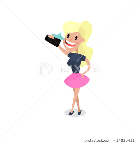 Beautiful blonde woman taking selfie with 34826431