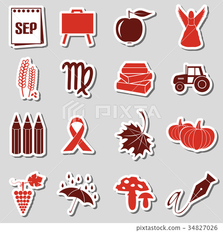 september month theme set of simple stickers eps10 september month theme set of simple stickers eps10 34827026
