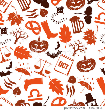 september month set of icons seamless pattern september month set of icons seamless pattern 34827031