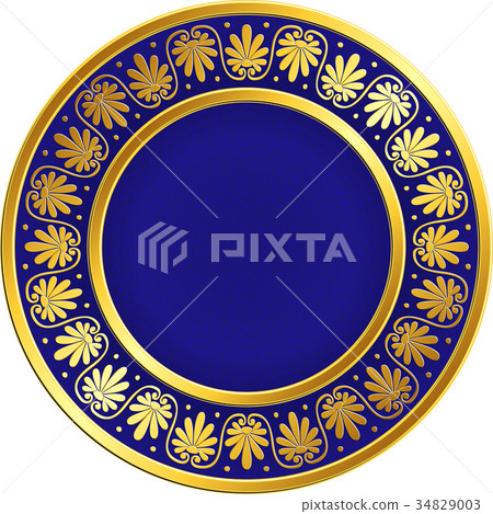 Golden round frame with Greek Meander pattern Golden round frame with Greek Meander pattern 34829003