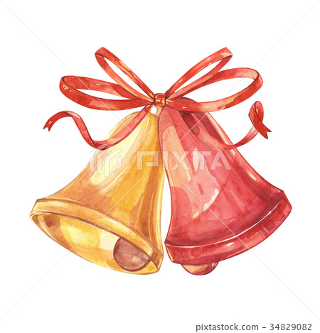 Illustration in Watercolor style of bells and bow Illustration in Watercolor style of bells and bow 34829082