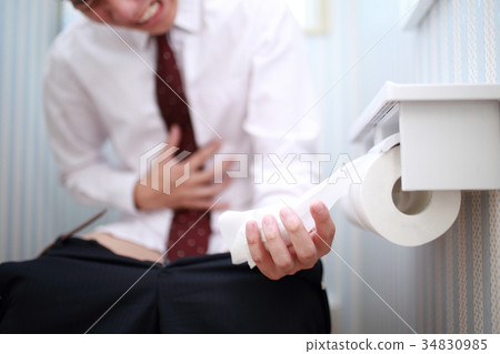Stomachache (male suit shirt tie faceless body parts toilet toilet ill business work 34830985
