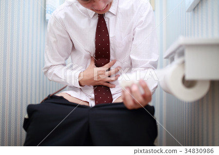 Stomachache (male suit shirt tie faceless body parts toilet toilet ill business work 34830986