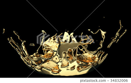Melted gold or oil splashes isolated on black 34832006