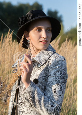 woman in dry grass 34832568