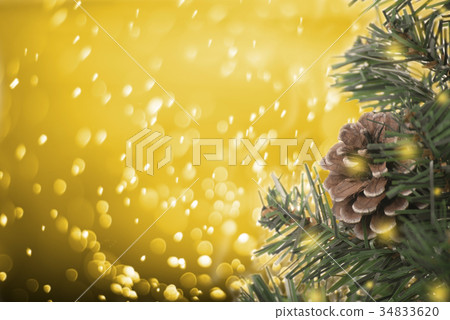 Christmas tree with decorations pine cone on gold Christmas tree with decorations pine cone on gold 34833620