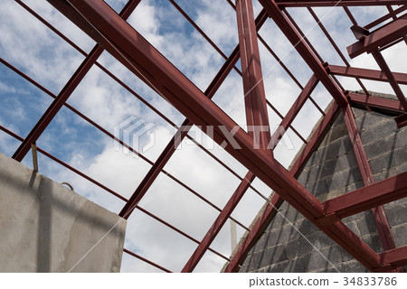 Steel roof frame of building. Steel roof frame of building. 34833786