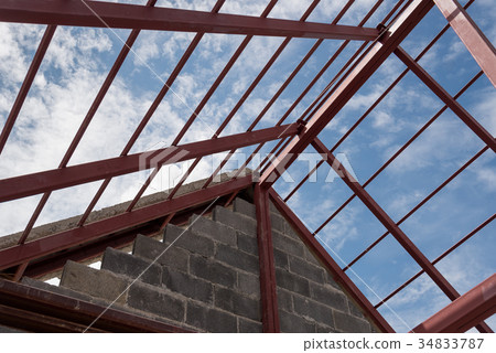 Steel roof frame of building. Steel roof frame of building. 34833787