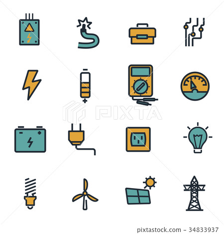 Vector flat electricity icons set-插圖素材 [34833937] - PIXTA圖庫