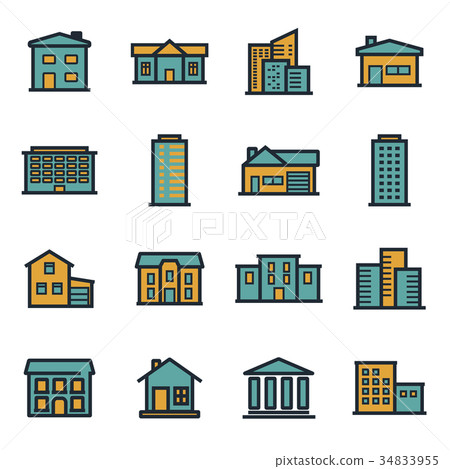 Vector flat buildings icons set - Stock Illustration [34833955] - PIXTA