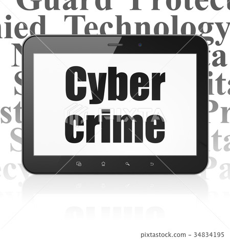 Safety concept: Tablet Computer with Cyber Crime Safety concept: Tablet Computer with Cyber Crime 34834195