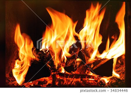 Flame in a fireplace Flame in a fireplace 34834446
