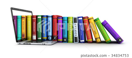 Laptop and many book row Laptop and many book row 34834753