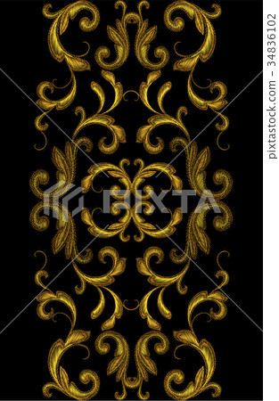Golden Victorian Embroidery Floral Seamless Border Golden Victorian Embroidery Floral Seamless Border 34836102