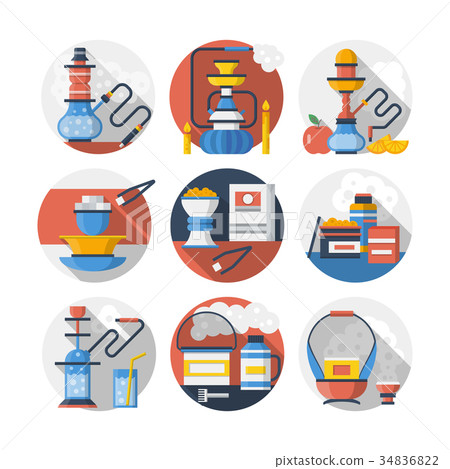 Hookah color detailed vector icons set - Stock Illustration [34836822 ...
