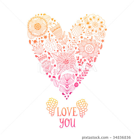Vector doodle heart made of flowers Vector doodle heart made of flowers 34836836